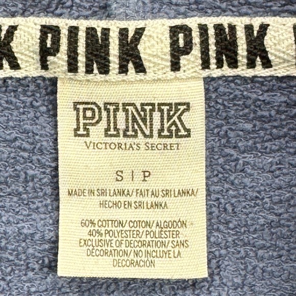 PINK Victoria Secret Quarter Zip Hoodie Womens S Blue Striped Pullover - Picture 2 of 7